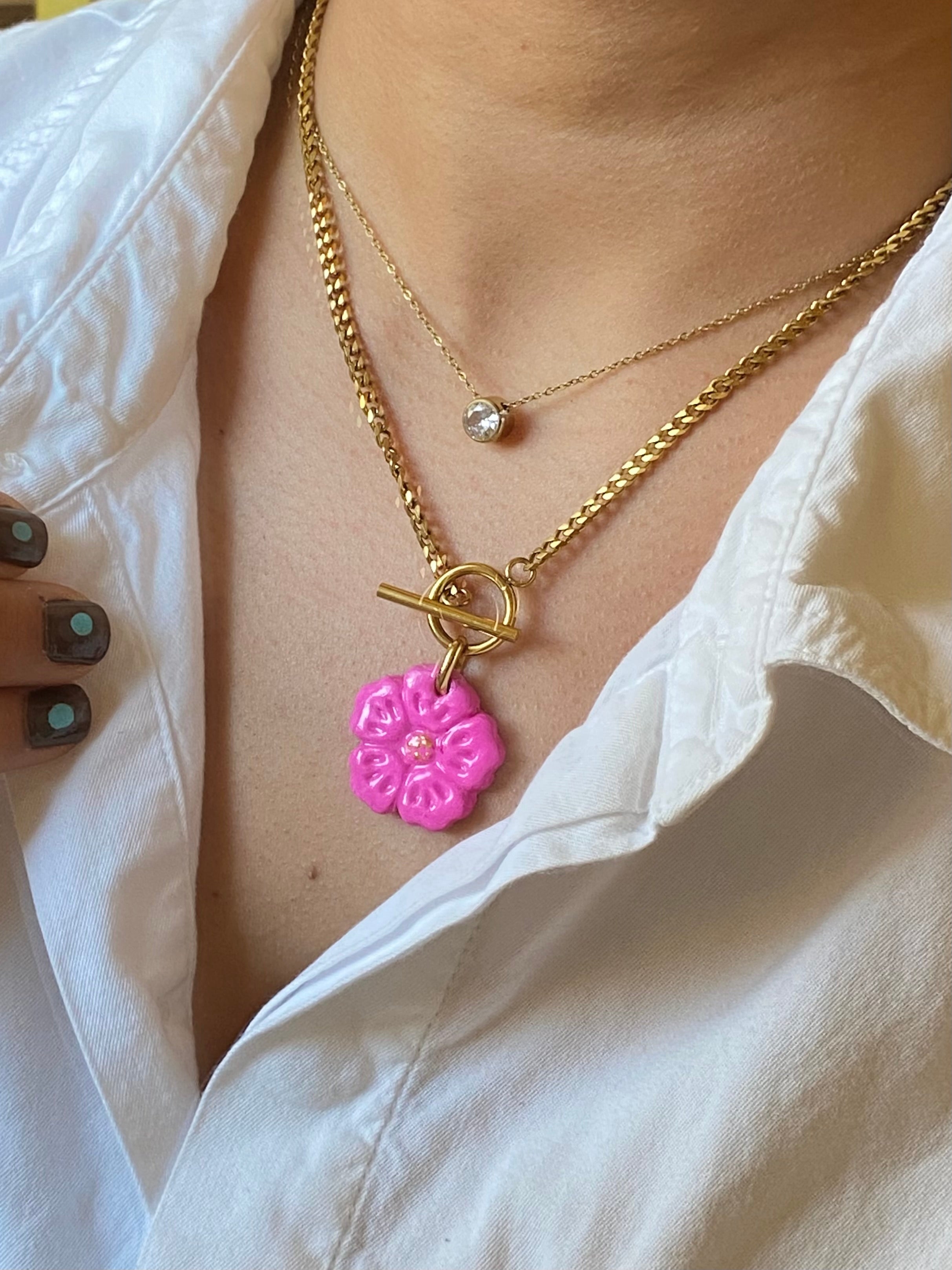 Magenta Flower Necklace