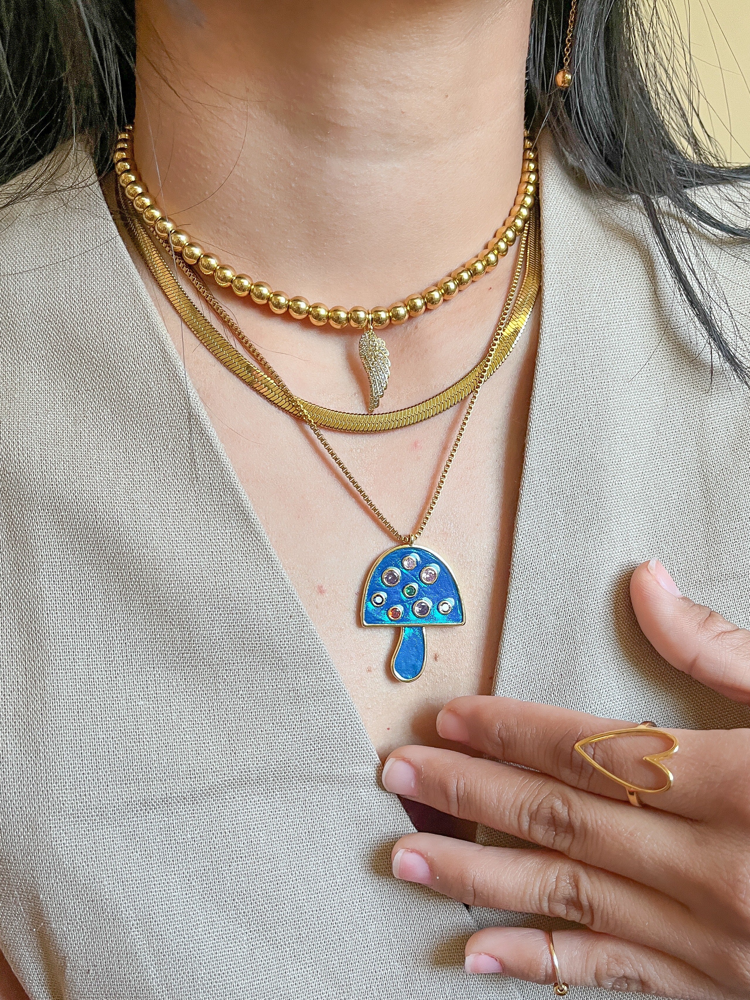 Blue Mushroom Necklace