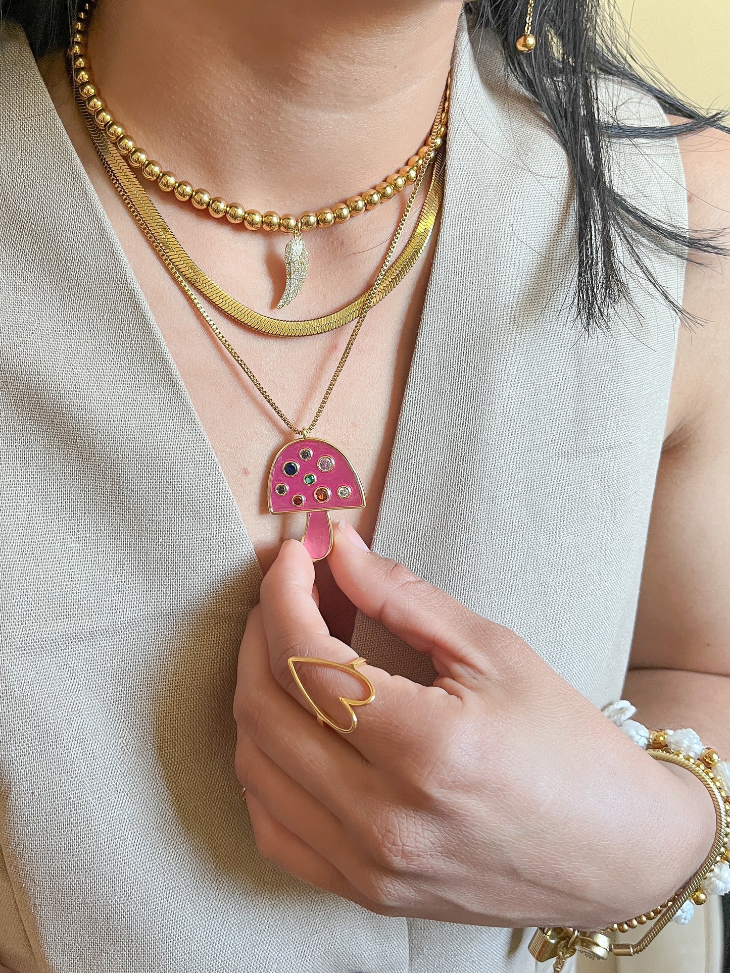 Pink Mushroom Necklace